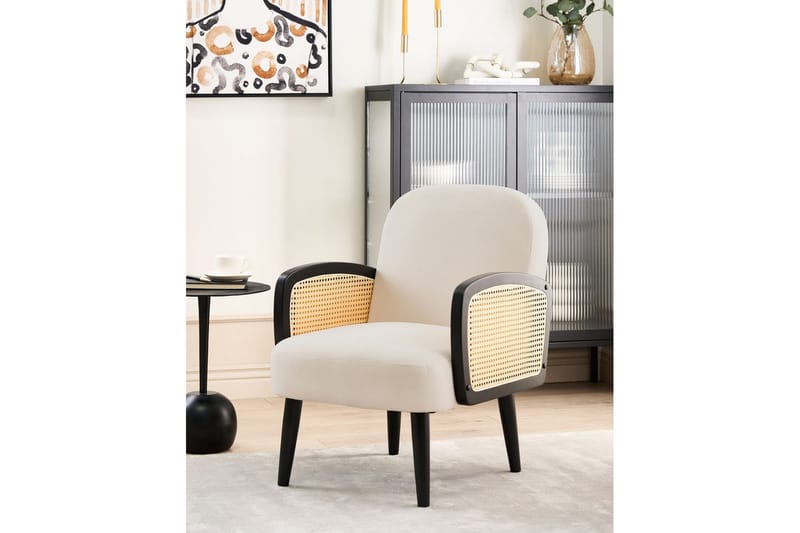 Fåtölj Dvenberg - Beige, svart, ljust trä - Möbler - Vardagsrum - Fåtöljer