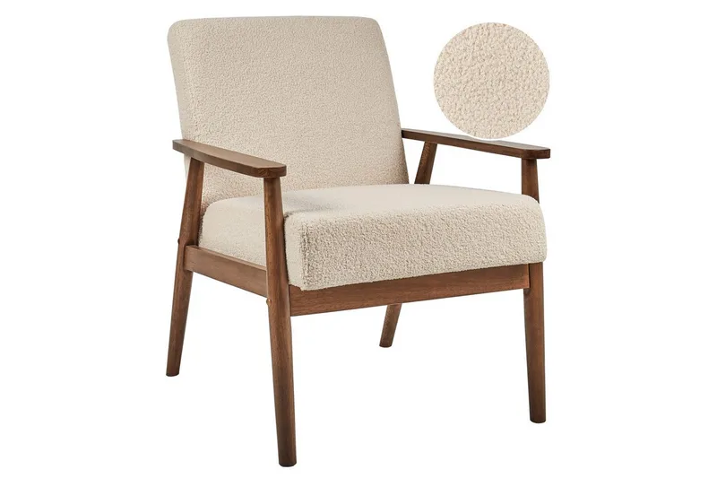Fåtölj Esrum Beige/mörkt trä, Bouclé, Beige/mörkt trä, Bouclé
