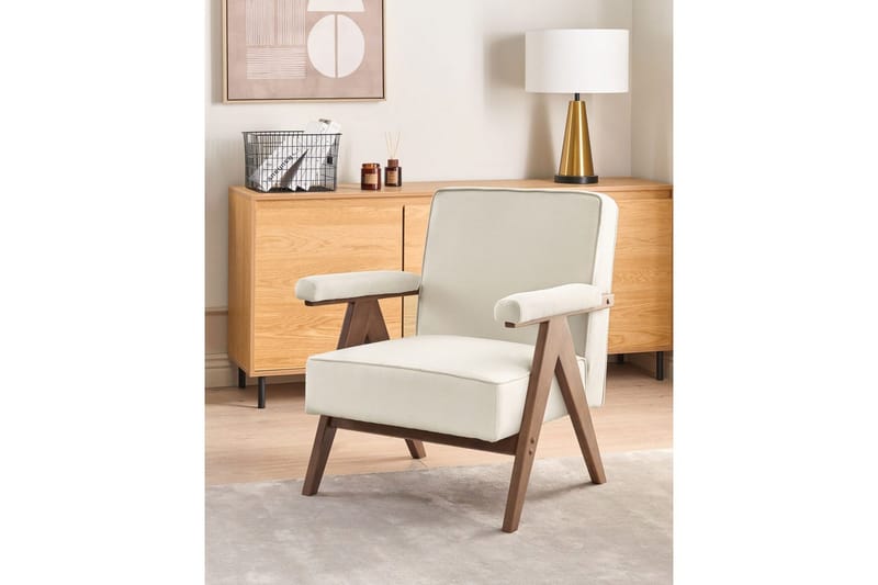 Fåtölj Evje - Beige, mörkt trä - Möbler - Vardagsrum - Fåtöljer