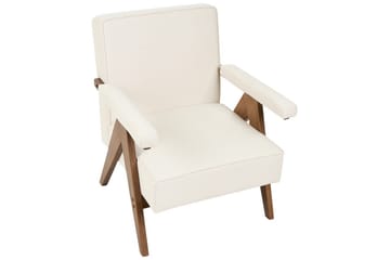 Fåtölj Evje - Beige, mörkt trä - Möbler - Vardagsrum - Fåtöljer