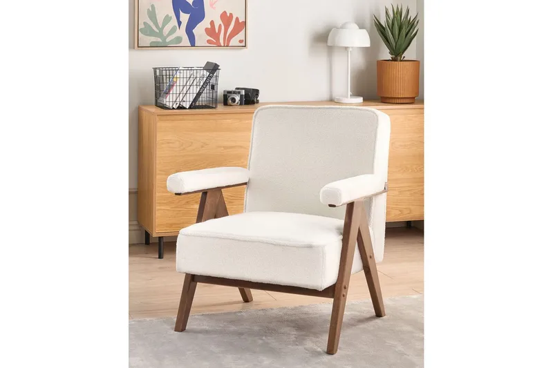 Fåtölj Evje - Vitt, mörkt trä - Möbler - Vardagsrum - Fåtöljer