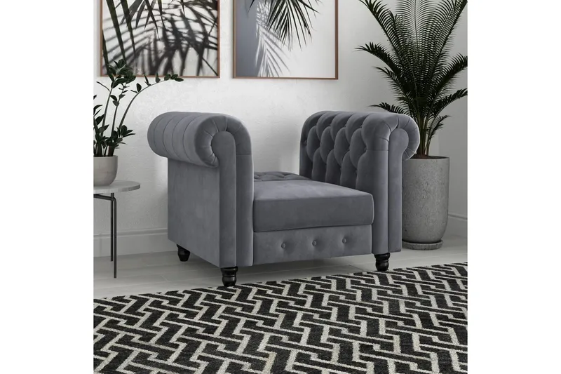 Fåtölj Felix Antracit, Sammet/Trä/Metall - Antracit, Sammet/Trä/Metall - Möbler - Vardagsrum - Fåtöljer