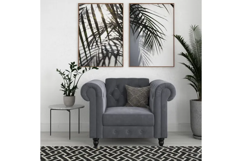 Fåtölj Felix Antracit, Sammet/Trä/Metall - Antracit, Sammet/Trä/Metall - Möbler - Vardagsrum - Fåtöljer