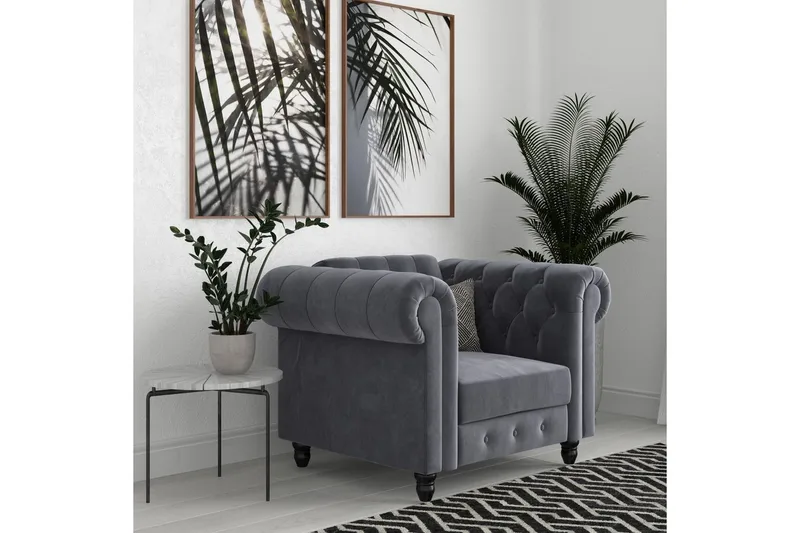 Fåtölj Felix Antracit, Sammet/Trä/Metall - Antracit, Sammet/Trä/Metall - Möbler - Vardagsrum - Fåtöljer