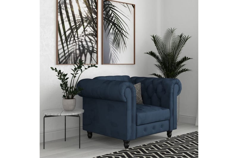 Fåtölj Felix Blå, Sammet/Trä/Metall - Blå, Sammet/Trä/Metall - Möbler - Vardagsrum - Fåtöljer