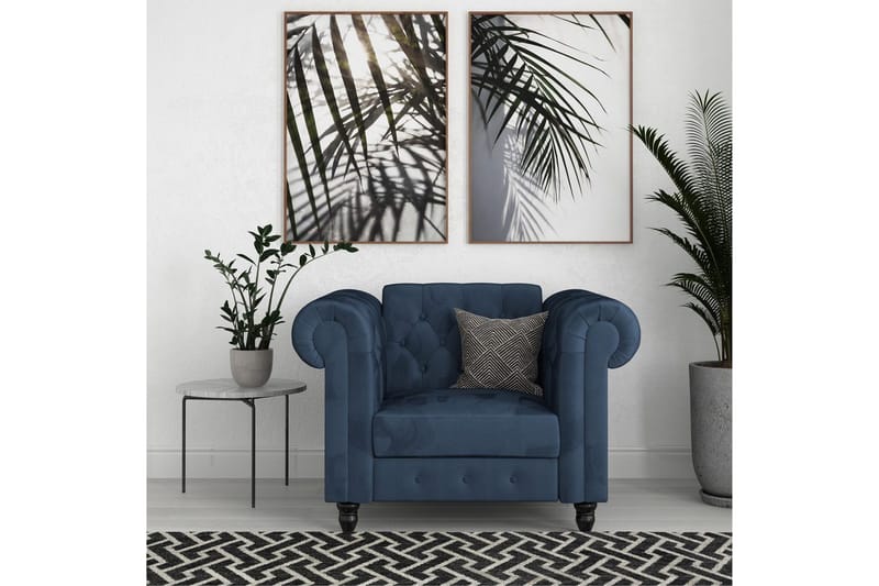 Fåtölj Felix Blå, Sammet/Trä/Metall - Blå, Sammet/Trä/Metall - Möbler - Vardagsrum - Fåtöljer