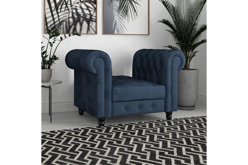 Fåtölj Felix Blå, Sammet/Trä/Metall - Blå, Sammet/Trä/Metall - Möbler - Vardagsrum - Fåtöljer