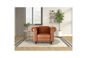 Fåtölj Felix Cognac, PU/trä/metall - Cognac, PU/trä/metall - Möbler - Vardagsrum - Fåtöljer - Chesterfield fåtölj