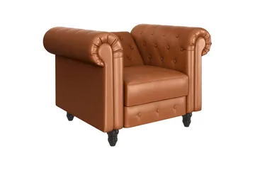 Fåtölj Felix Cognac, PU/trä/metall - Cognac, PU/trä/metall - Möbler - Vardagsrum - Fåtöljer - Chesterfield fåtölj