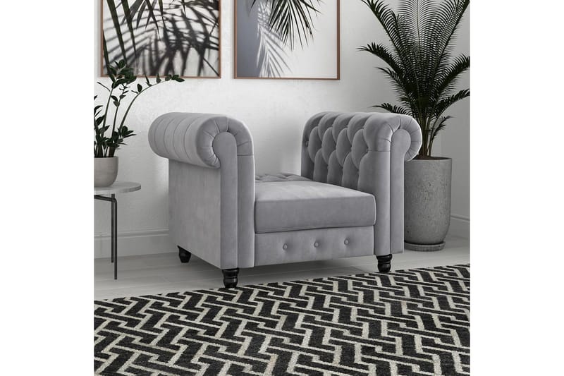 Fåtölj Felix Ljusgrå, Sammet/Trä/Metall - Ljusgrå, Sammet/Trä/Metall - Möbler - Vardagsrum - Fåtöljer