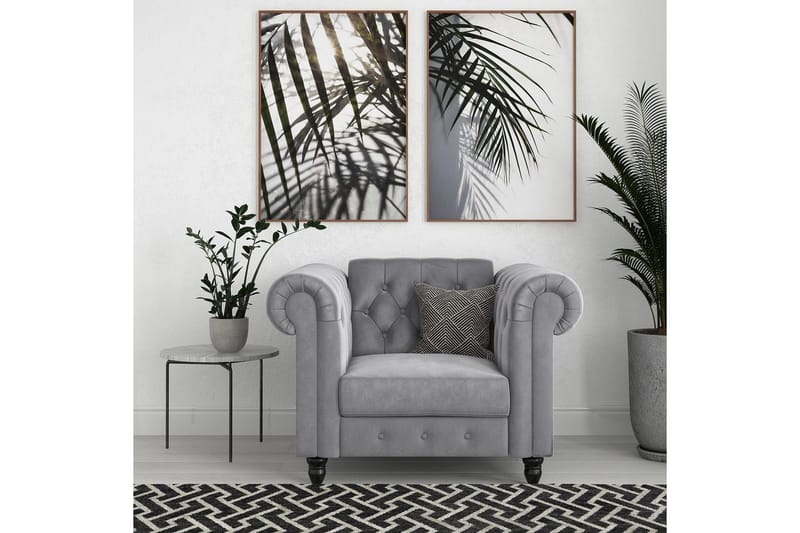 Fåtölj Felix Ljusgrå, Sammet/Trä/Metall - Ljusgrå, Sammet/Trä/Metall - Möbler - Vardagsrum - Fåtöljer