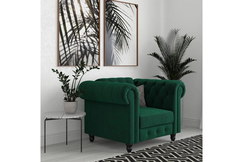 Fåtölj Felix Mörkgrön, Sammet/Trä/Metall - Mörkgrön, Sammet/Trä/Metall - Möbler - Vardagsrum - Fåtöljer