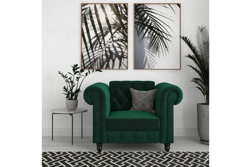 Fåtölj Felix Mörkgrön, Sammet/Trä/Metall - Mörkgrön, Sammet/Trä/Metall - Möbler - Vardagsrum - Fåtöljer