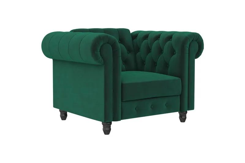 Fåtölj Felix Mörkgrön, Sammet/Trä/Metall, Mörkgrön, Sammet/Trä/Metall