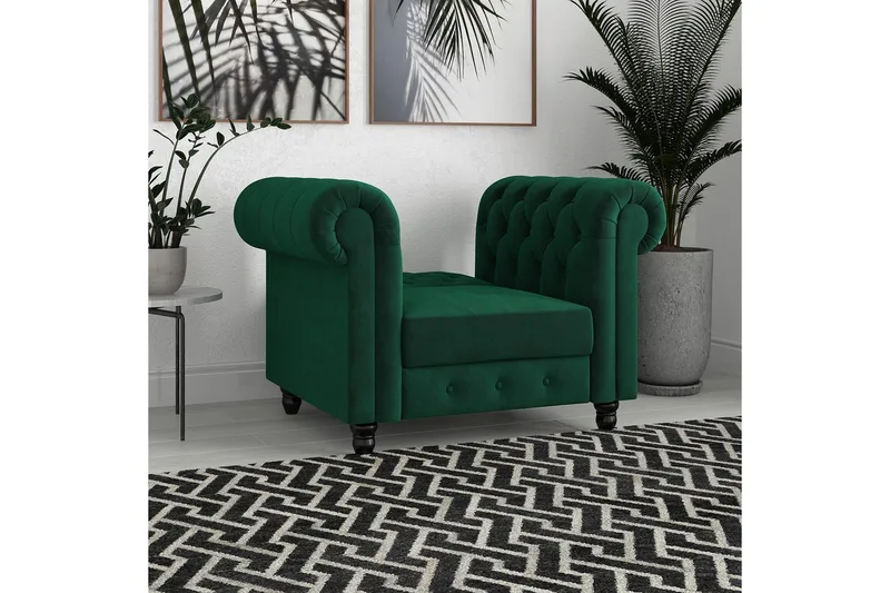 Fåtölj Felix Mörkgrön, Sammet/Trä/Metall - Mörkgrön, Sammet/Trä/Metall - Möbler - Vardagsrum - Fåtöljer