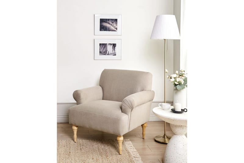 Fåtölj Fredros - Taupe, ljust trä - Möbler - Vardagsrum - Fåtöljer