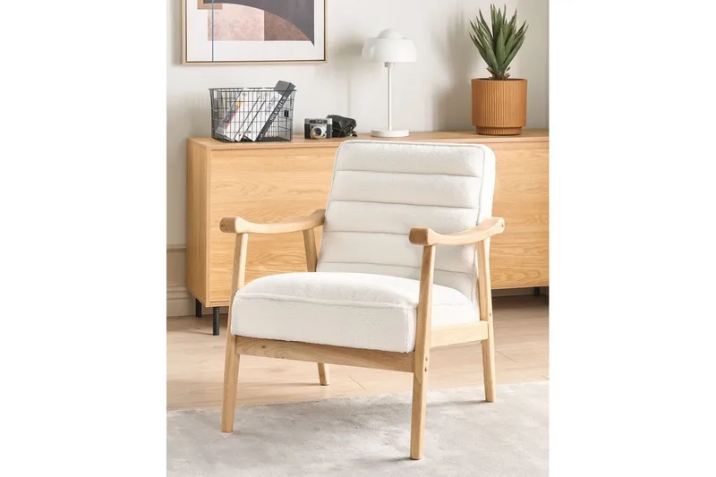 Fåtölj Leknes - Vit, ljust trä - Möbler - Vardagsrum - Fåtöljer
