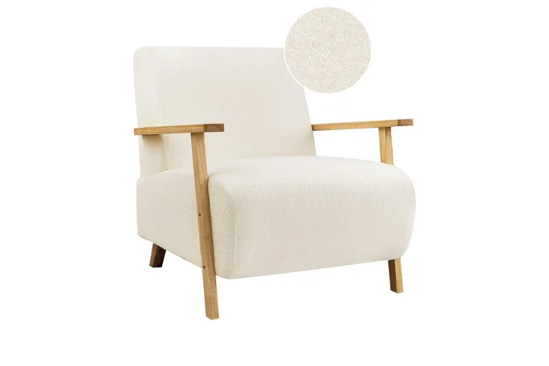 Fåtölj Lesja, Beige, ljust trä/Bouclé