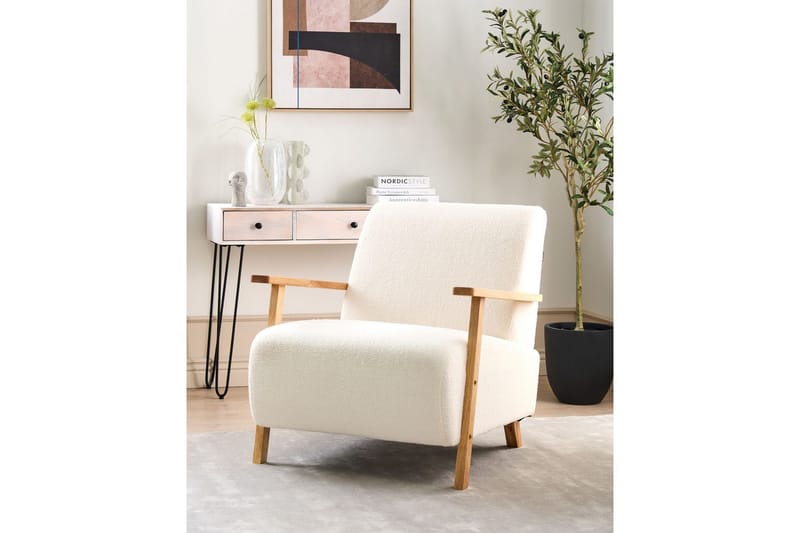 Fåtölj Lesja - Beige, ljust trä/Bouclé - Möbler - Vardagsrum - Fåtöljer