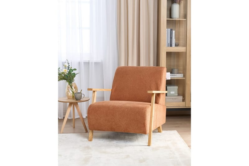 Fåtölj Lesja - Orange, ljust trä/Polyester - Möbler - Vardagsrum - Fåtöljer