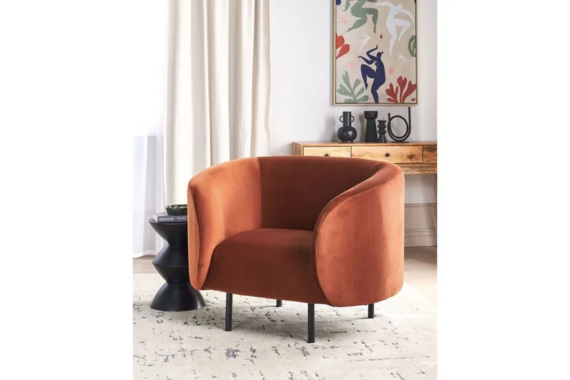 Fåtölj Loen - Orange, svart/Sammet - Möbler - Vardagsrum - Fåtöljer