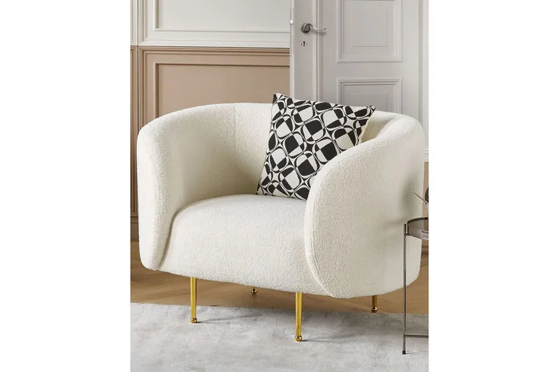 Fåtölj Loen - Vitt, guld/Bouclé - Möbler - Vardagsrum - Fåtöljer