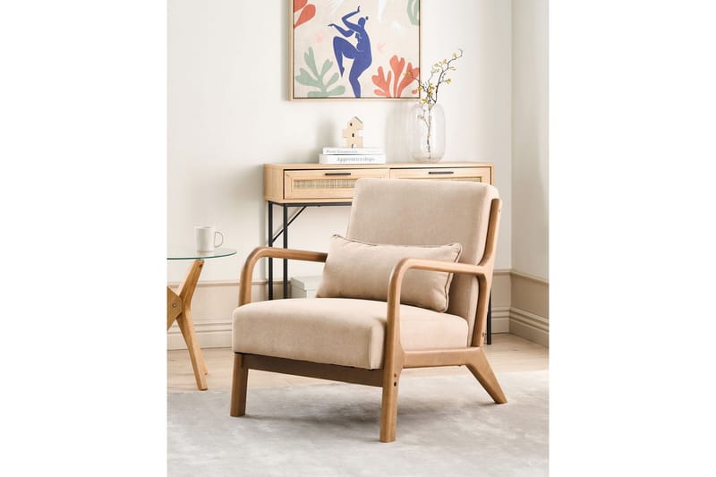 Fåtölj Skovde - Beige, ljust trä - Möbler - Vardagsrum - Fåtöljer