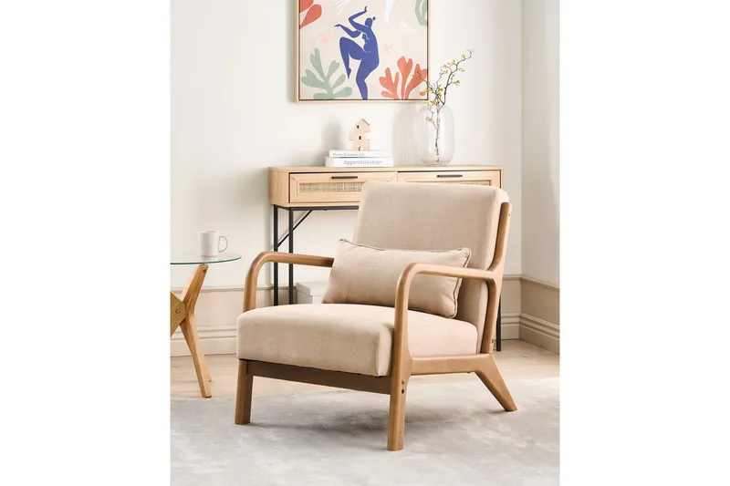 Fåtölj Skovde - Beige, ljust trä - Möbler - Vardagsrum - Fåtöljer