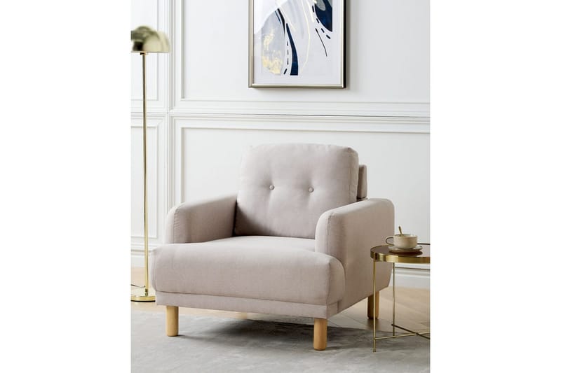Fåtölj Tuve, Taupe, ljust trä/Polyester