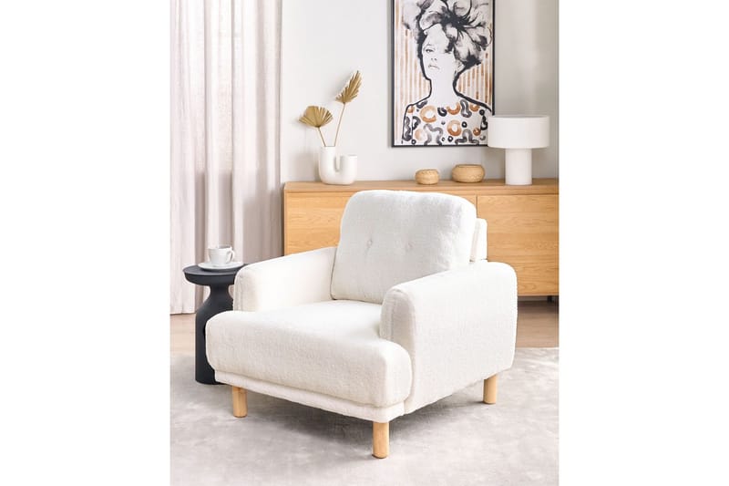 Fåtölj Tuve - Vit, ljust trä/Bouclé - Möbler - Vardagsrum - Fåtöljer
