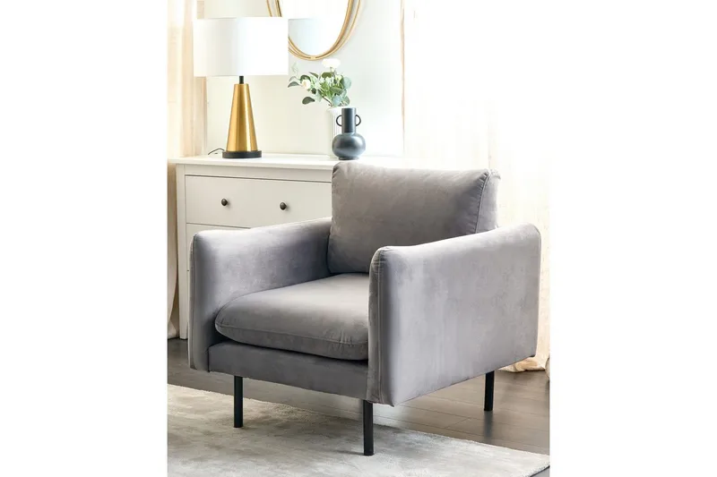 Fåtölj Vinterbro - Grå, svart/Sammet - Möbler - Vardagsrum - Fåtöljer