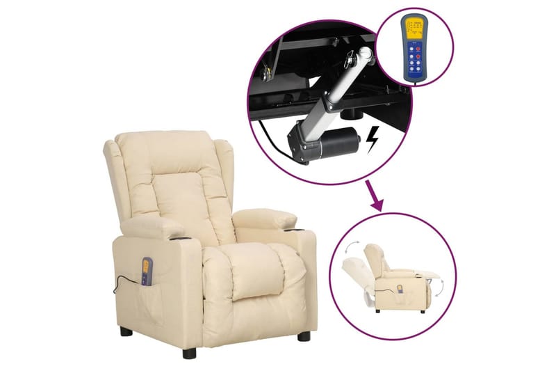 Reclinerfåtölj med uppresningshjälp gräddvit tyg - Kräm - Möbler - Vardagsrum - Fåtöljer - Biofåtöljer & reclinerfåtöljer
