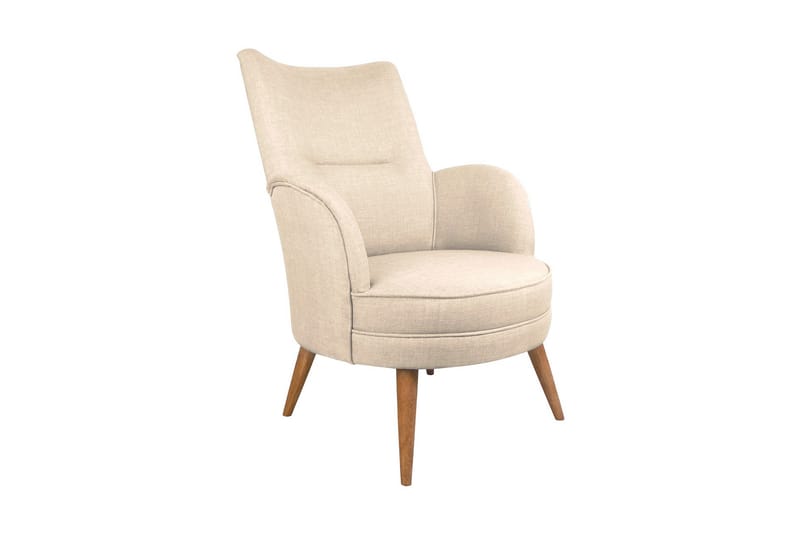 Brandn Oval Fåtölj med Armstöd och Träben i Tyg, Beige
