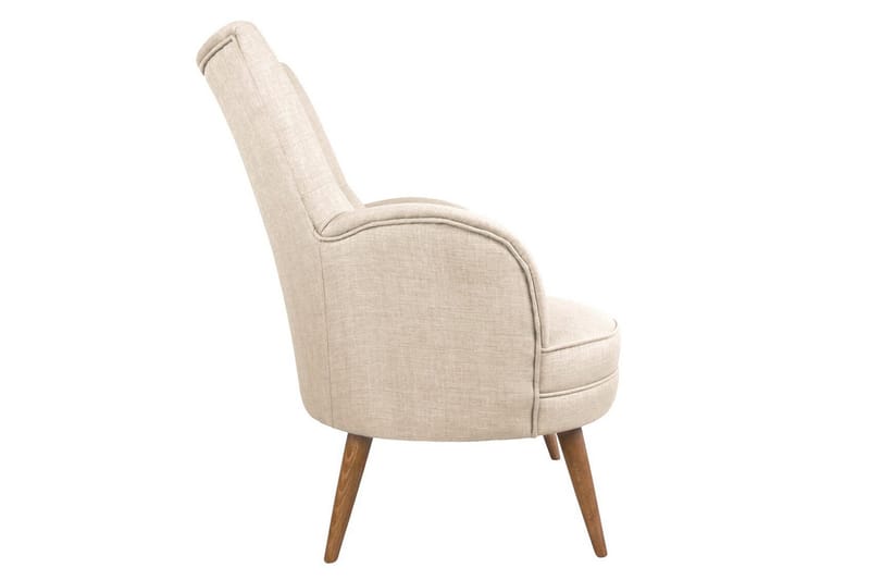 Brandn Oval Fåtölj med Armstöd och Träben i Tyg - Beige - Möbler - Vardagsrum - Fåtöljer