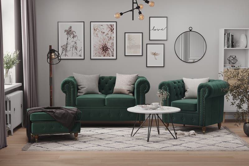 CHESTERFIELD DELUXE Fåtölj Sammet Mörkgrön - Möbler - Vardagsrum - Fåtöljer - Chesterfield fåtölj