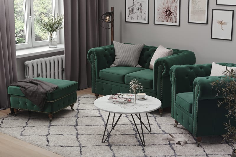 CHESTERFIELD DELUXE Fåtölj Sammet Mörkgrön - Möbler - Vardagsrum - Fåtöljer - Chesterfield fåtölj