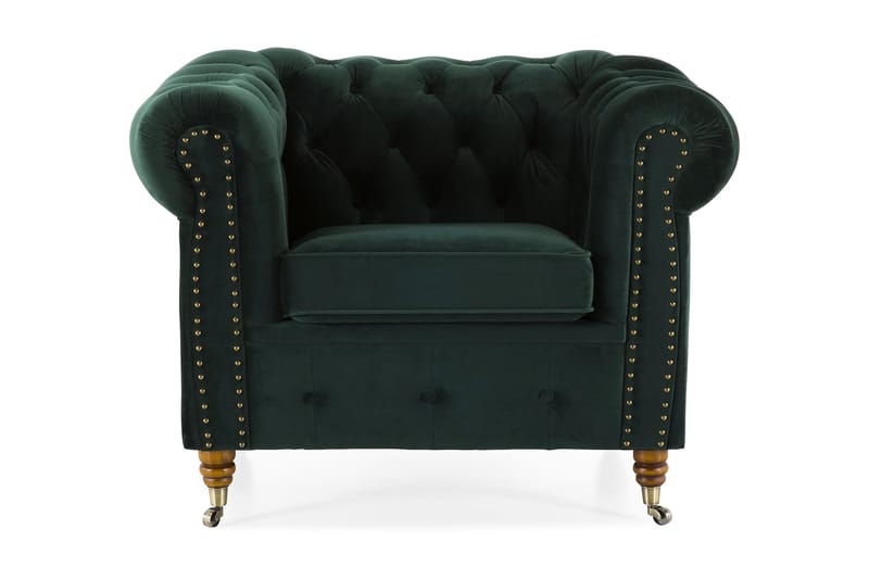 CHESTERFIELD DELUXE Fåtölj Sammet Mörkgrön - Möbler - Vardagsrum - Fåtöljer - Chesterfield fåtölj