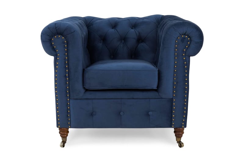CHESTERFIELD DELUXE Fåtölj Sammet Petrolblå - Möbler - Vardagsrum - Fåtöljer - Chesterfield fåtölj