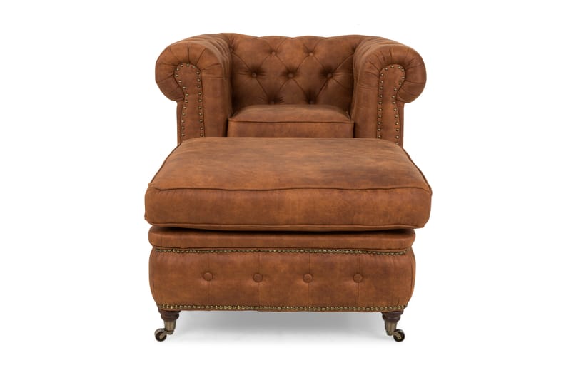 CHESTERFIELD DELUXE Fåtölj+Fotpall Vintage Cognac - Möbler - Vardagsrum - Fåtöljer - Chesterfield fåtölj