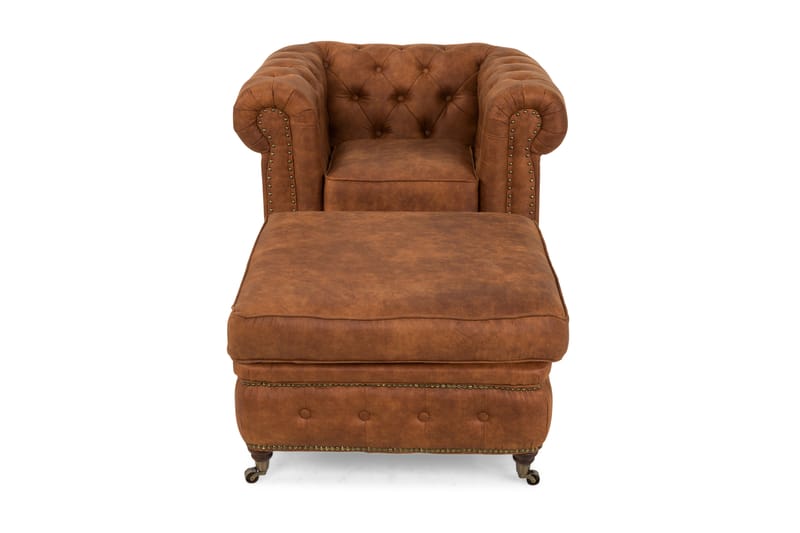 CHESTERFIELD DELUXE Fåtölj+Fotpall Vintage Cognac - Möbler - Vardagsrum - Fåtöljer - Chesterfield fåtölj