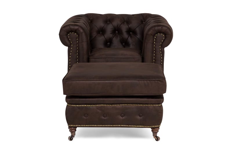 CHESTERFIELD DELUXE Fåtölj+Fotpall Vintage Mörkbrun - Möbler - Vardagsrum - Fåtöljer - Chesterfield fåtölj