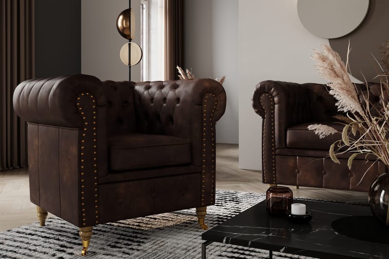 CHESTERFIELD LUX Fåtölj Vintage Mörkbrun - Möbler - Vardagsrum - Fåtöljer - Chesterfield fåtölj