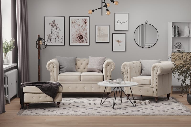 CHESTERFIELD LUX Sammetsfåtölj Beige - Möbler - Vardagsrum - Fåtöljer - Chesterfield fåtölj