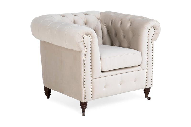 CHESTERFIELD LUX Sammetsfåtölj Beige - Sammetsfåtölj - Chesterfield fåtölj