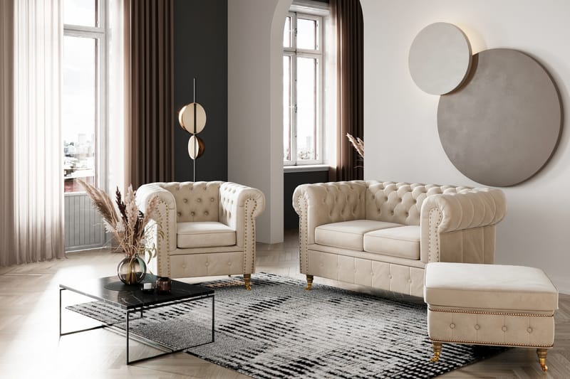 CHESTERFIELD LUX Sammetsfåtölj Beige - Möbler - Vardagsrum - Fåtöljer - Chesterfield fåtölj