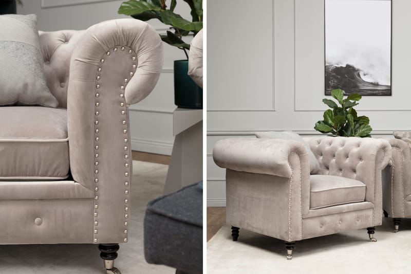 CHESTERFIELD LUX Sammetsfåtölj Sand - Möbler - Vardagsrum - Fåtöljer - Chesterfield fåtölj