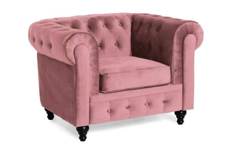 Chesterfield Lyx Fåtölj, Rosa Sammet