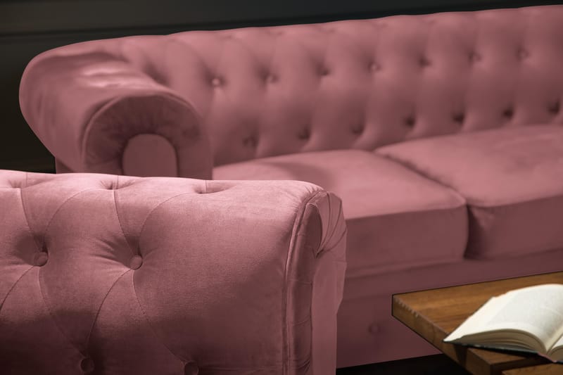 Chesterfield Lyx Fåtölj - Rosa Sammet - Möbler - Vardagsrum - Fåtöljer - Chesterfield fåtölj