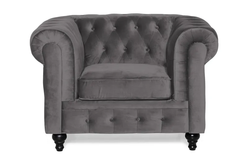 Chesterfield Lyx Stor skön djup sammetsfåtölj - Fåtölj till vardagsrum - Mörkgrå Sammet - Möbler - Vardagsrum - Fåtöljer - Chesterfield fåtölj