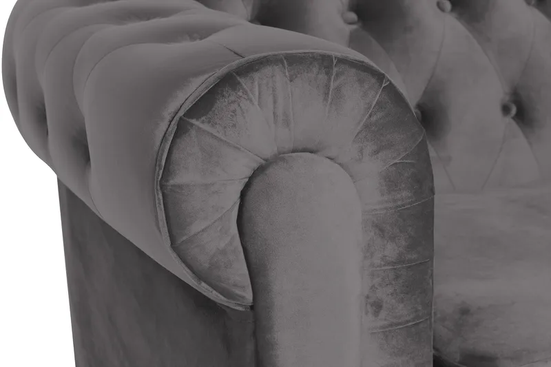 Chesterfield Lyx Stor skön djup sammetsfåtölj - Fåtölj till vardagsrum - Mörkgrå Sammet - Möbler - Vardagsrum - Fåtöljer - Chesterfield fåtölj